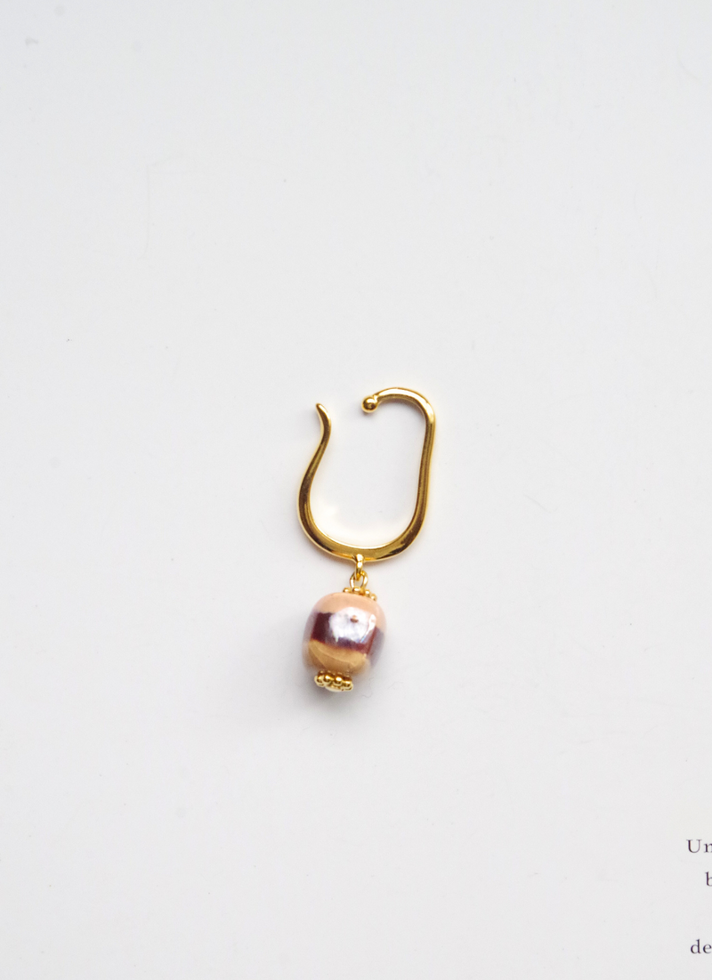 イヤーカフ（ボーダー柄／キャメル×アンティークゴールドMIX)