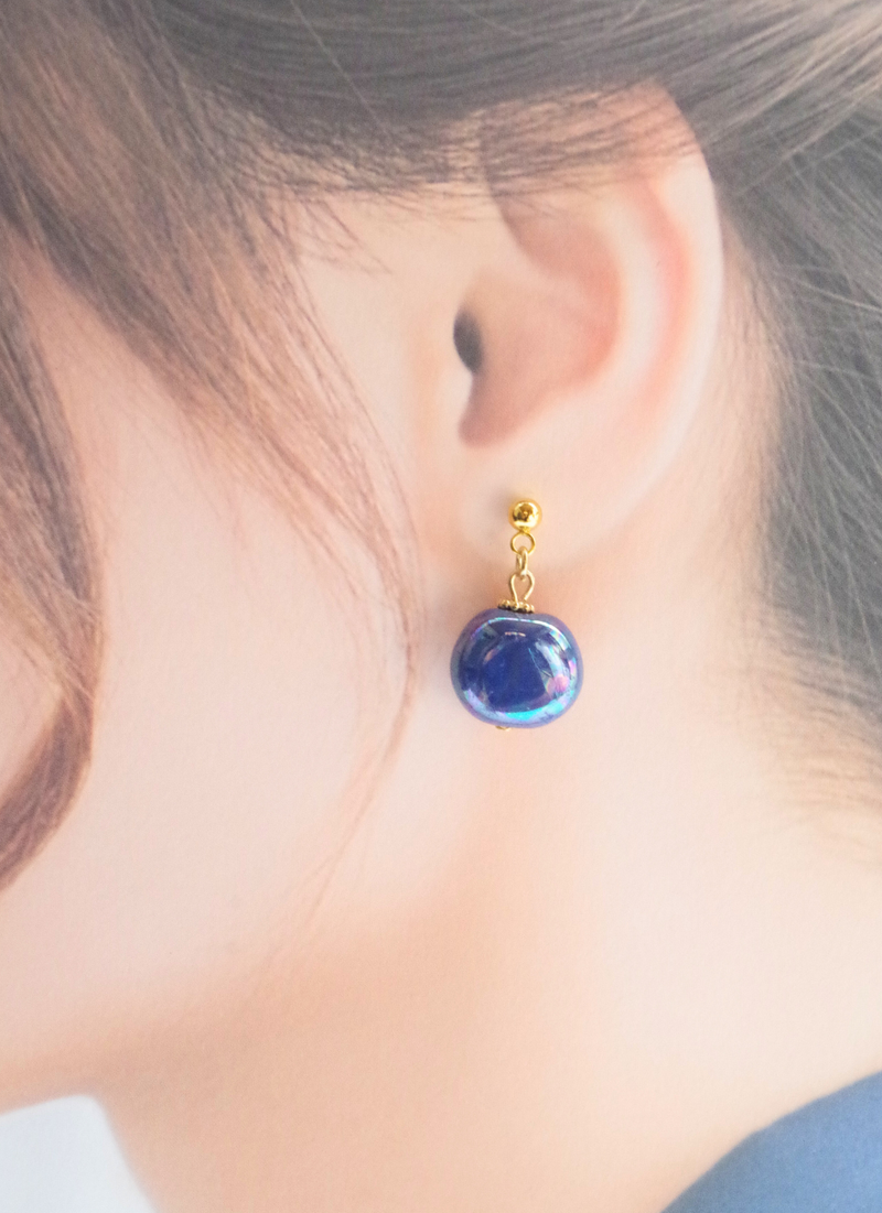 プチラウンドピアス（パール・コーンフラワーブルー)