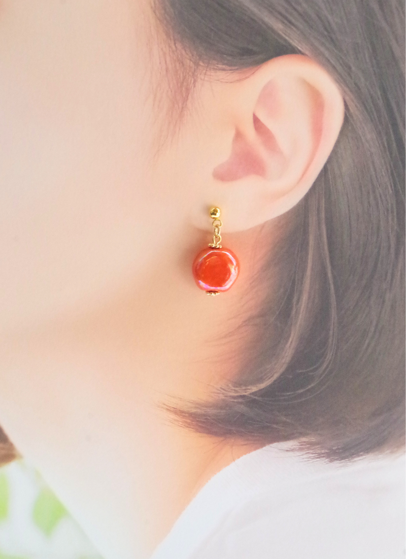 プチラウンドピアス（パール・オレンジ)