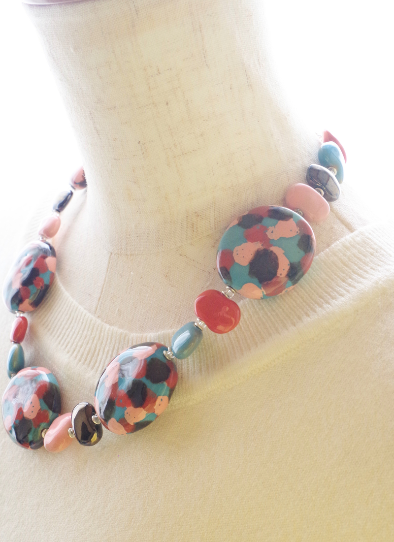 パンケーキネックレス（ピンク＆スカイブルーMIX)