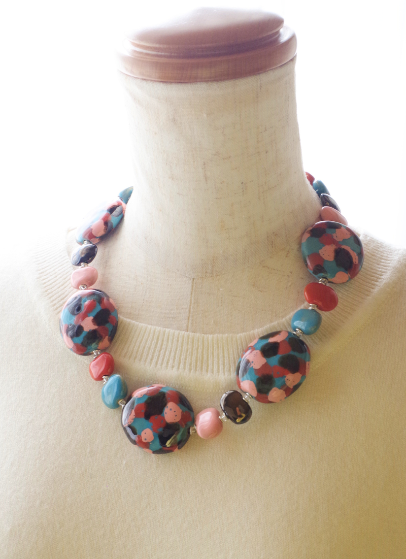 パンケーキネックレス（ピンク＆スカイブルーMIX)