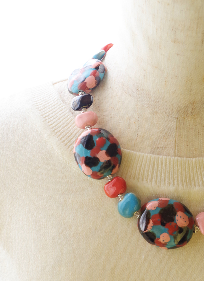 パンケーキネックレス（ピンク＆スカイブルーMIX)