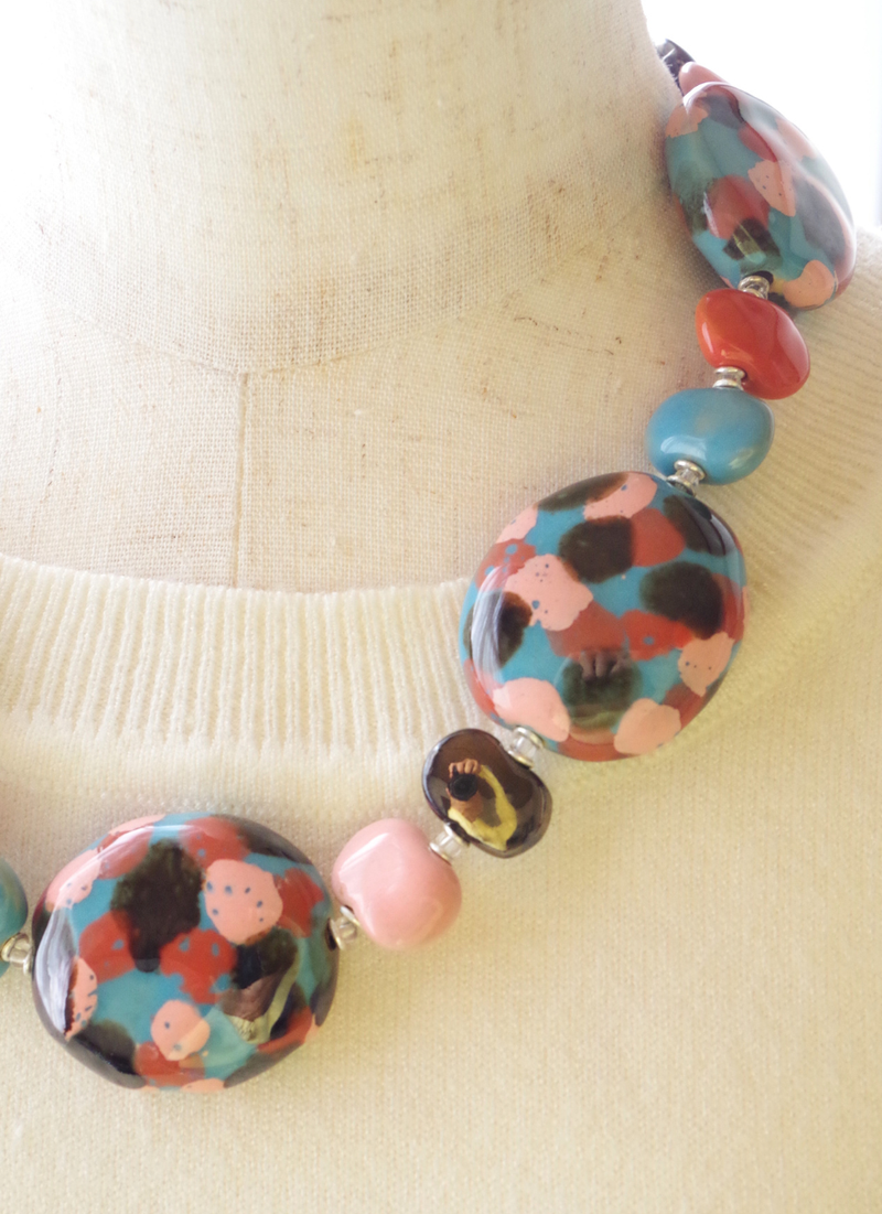 パンケーキネックレス（ピンク＆スカイブルーMIX)