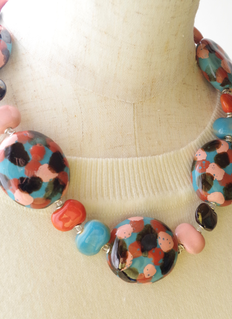 パンケーキネックレス（ピンク＆スカイブルーMIX)