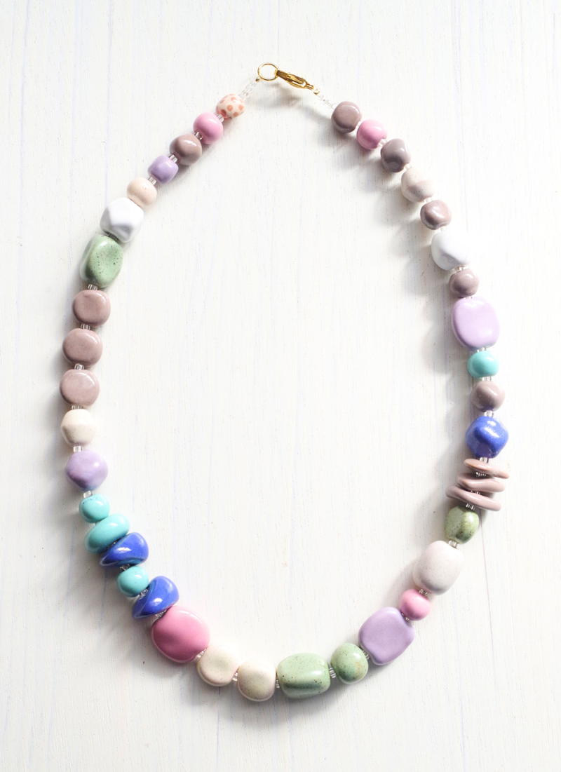 ミックスビーズネックレス56cm（パステルMIX）