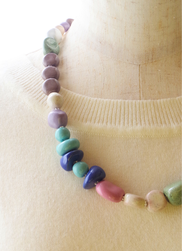 ミックスビーズネックレス56cm（パステルMIX）