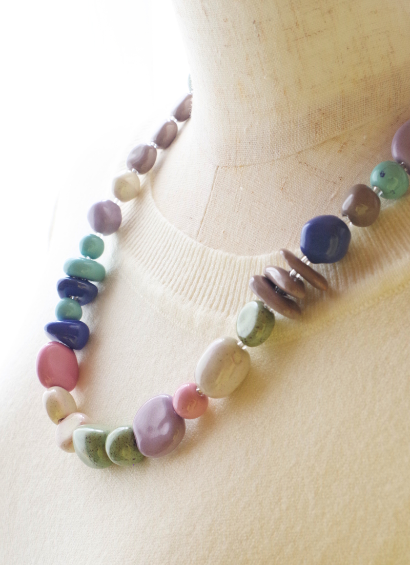 ミックスビーズネックレス56cm（パステルMIX）