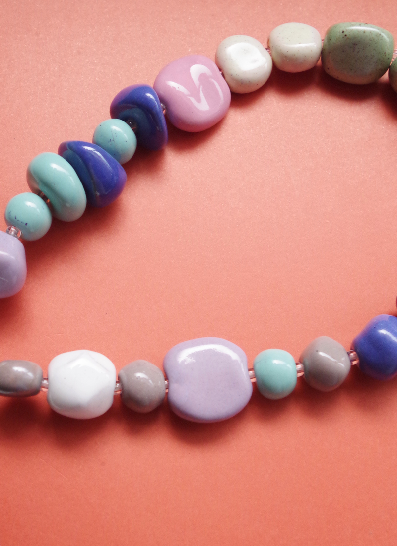 ミックスビーズネックレス56cm（パステルMIX）